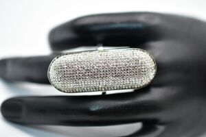 Rebecca Minkoff Cocktail Ring Sparkling Rhinestone Crystal Pave Silver 7.5 Bin1